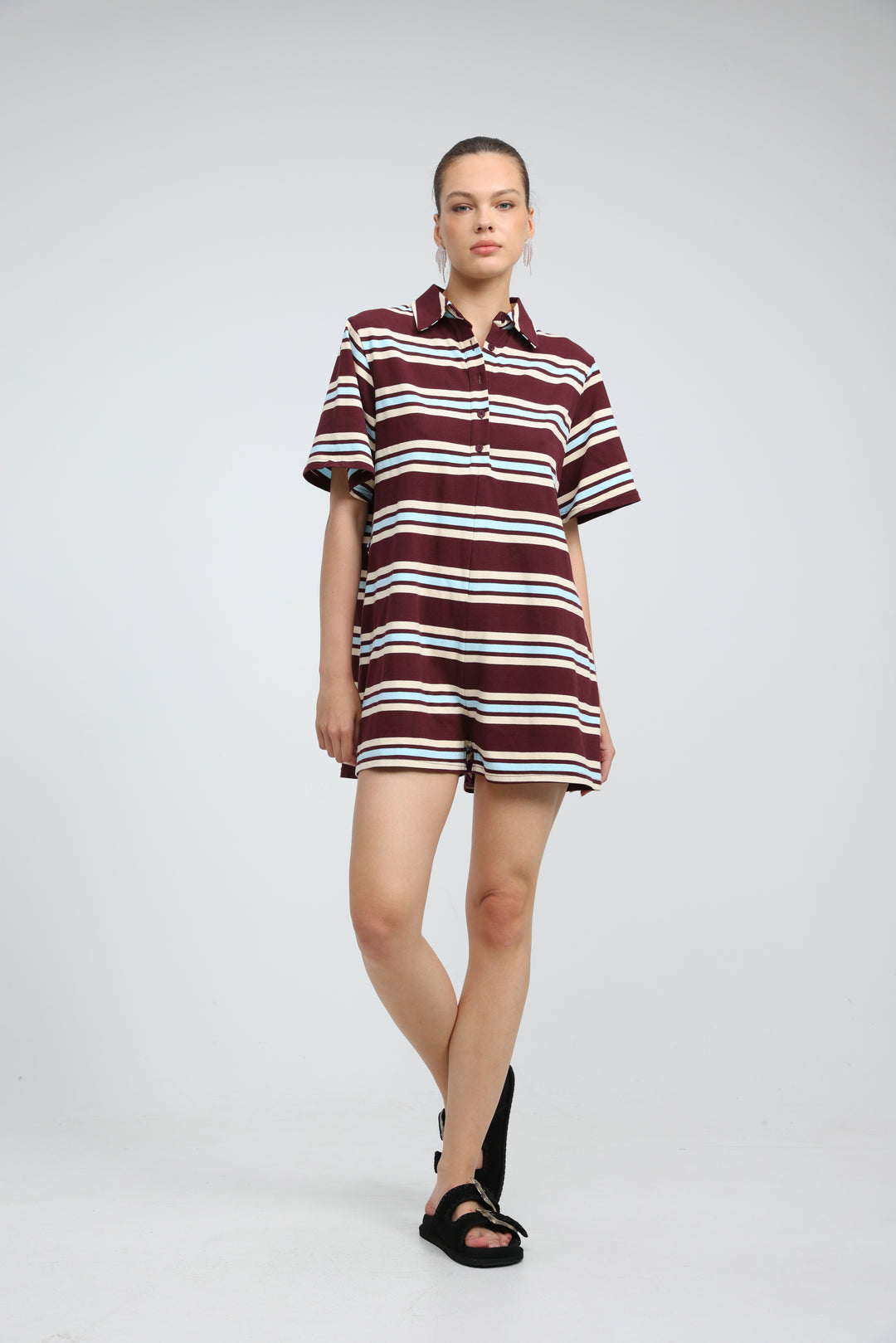 JellyBloom Wine Striped Jumpsuit