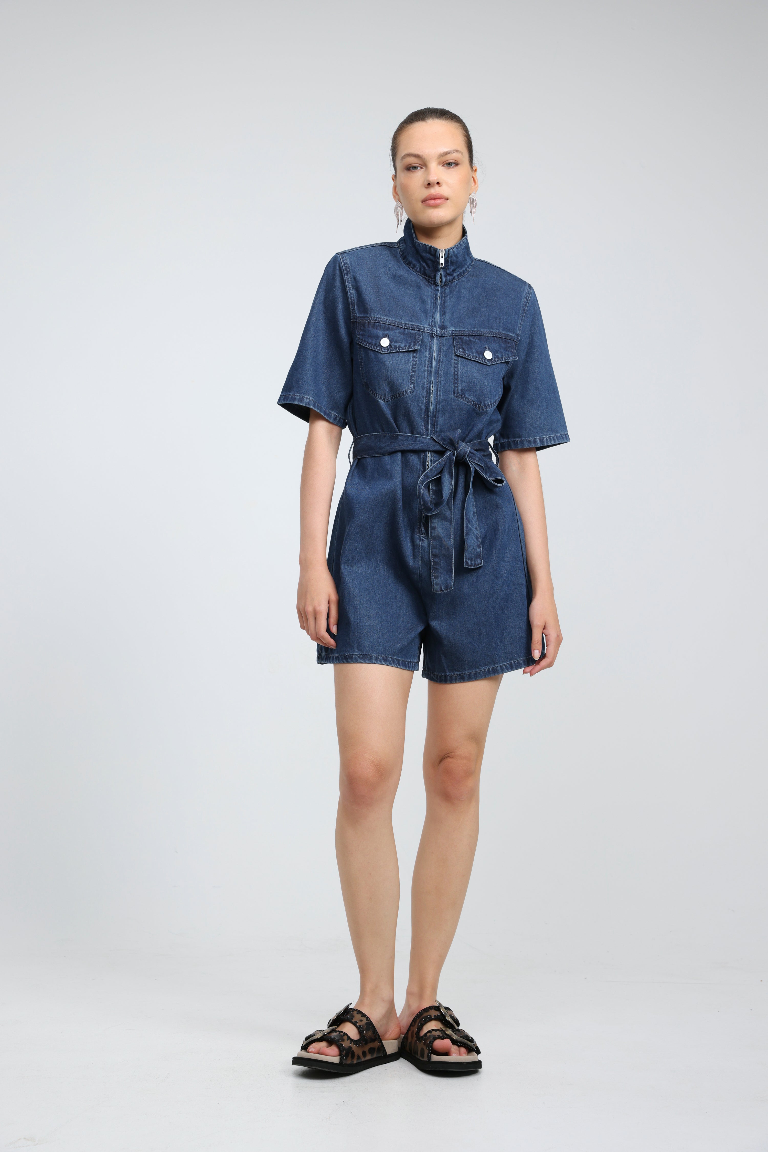 Soft Blue Short Denim Jumpsuit – SEESTARZ