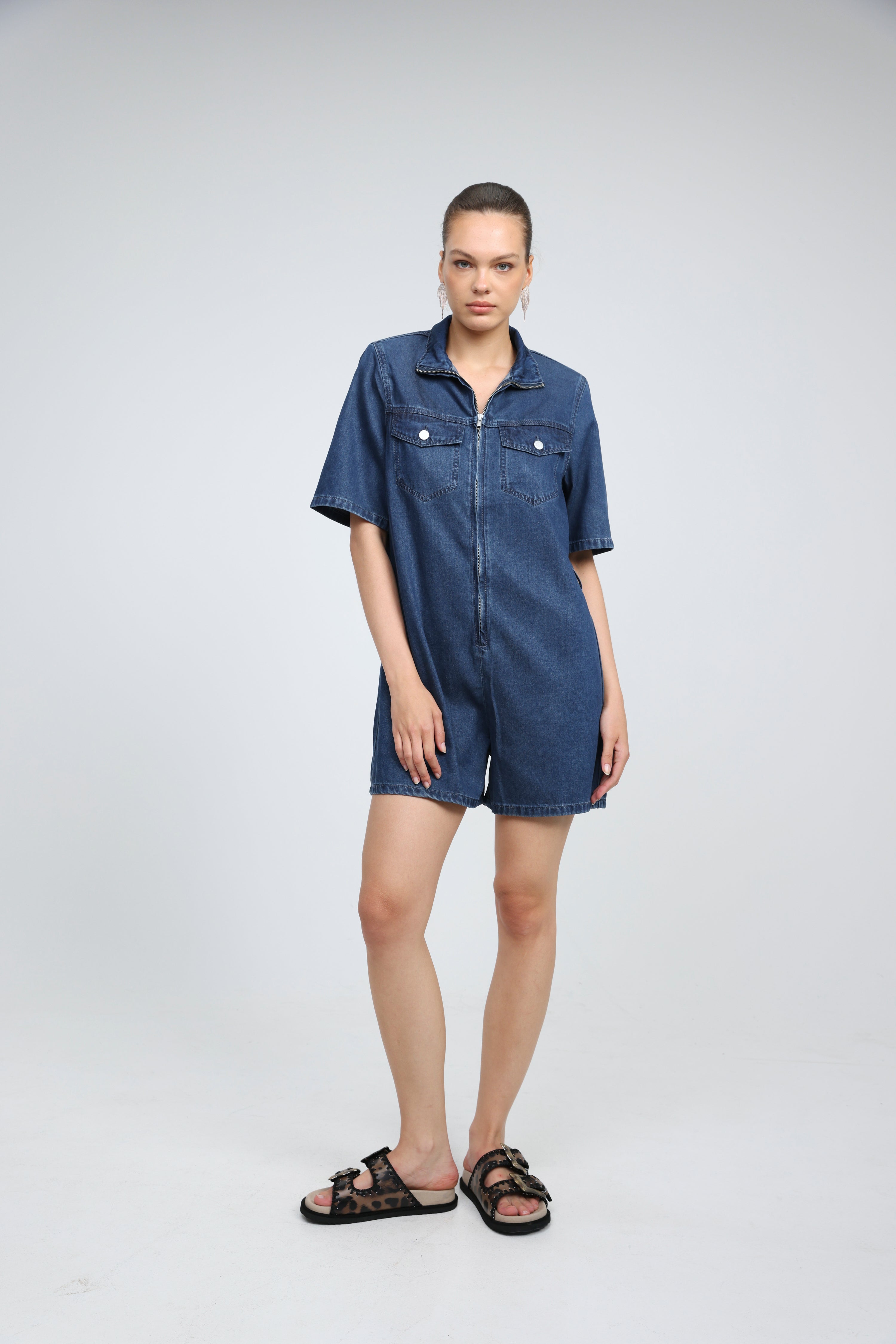 Soft Blue Short Denim Jumpsuit – SEESTARZ