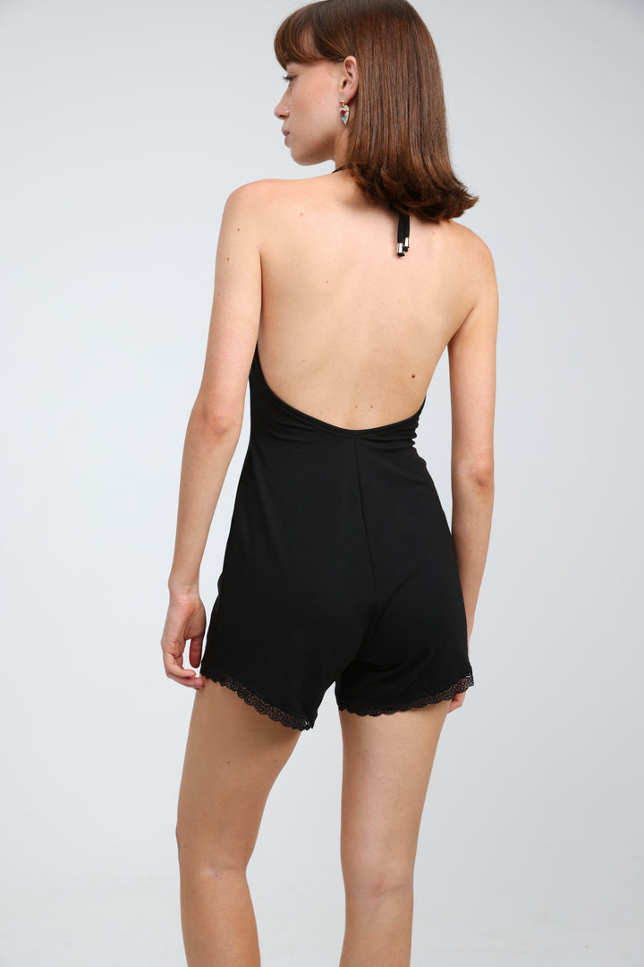 Halter Black Short Slim Jumpsuit