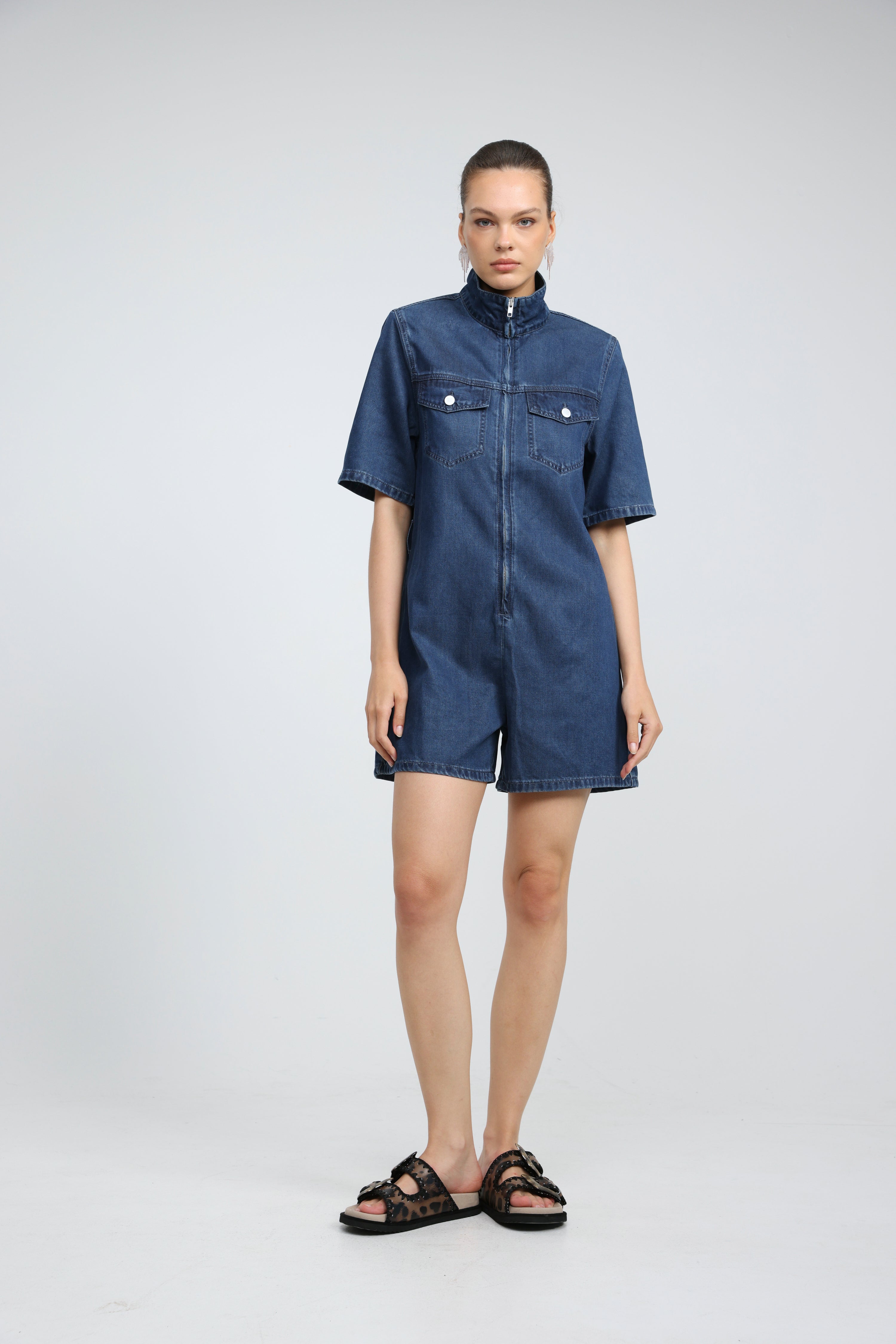 Soft Blue Short Denim Jumpsuit – SEESTARZ