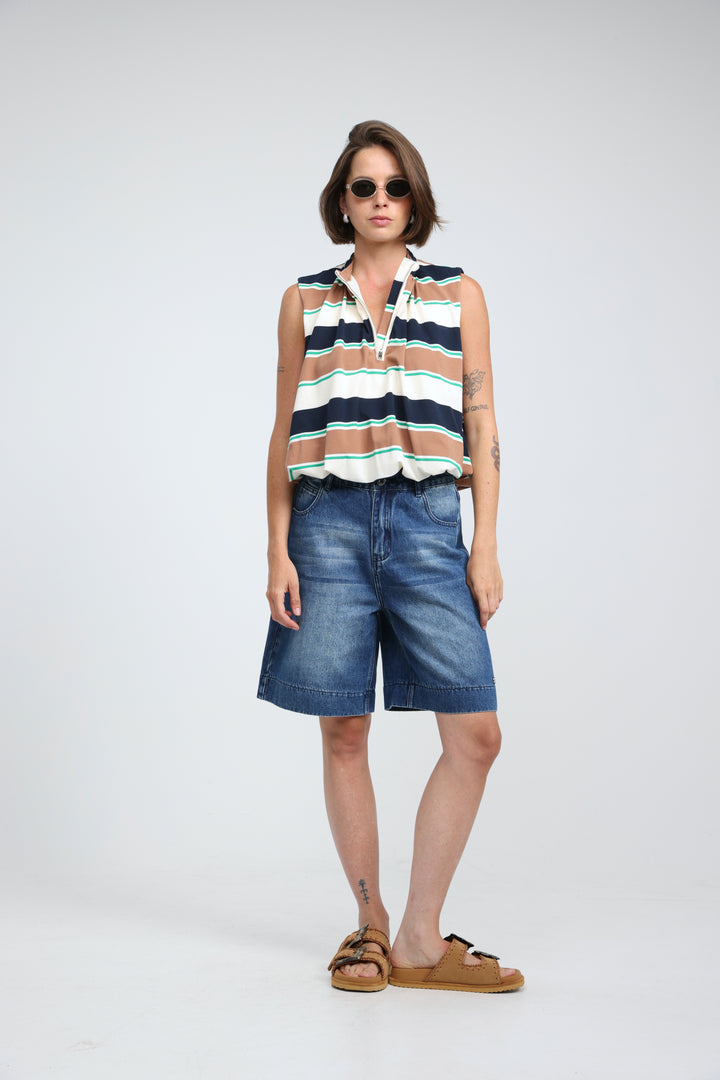 Cherish Brown Striped Tank