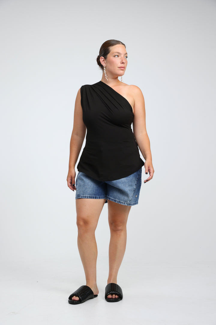 Romance Black One Shoulder Top