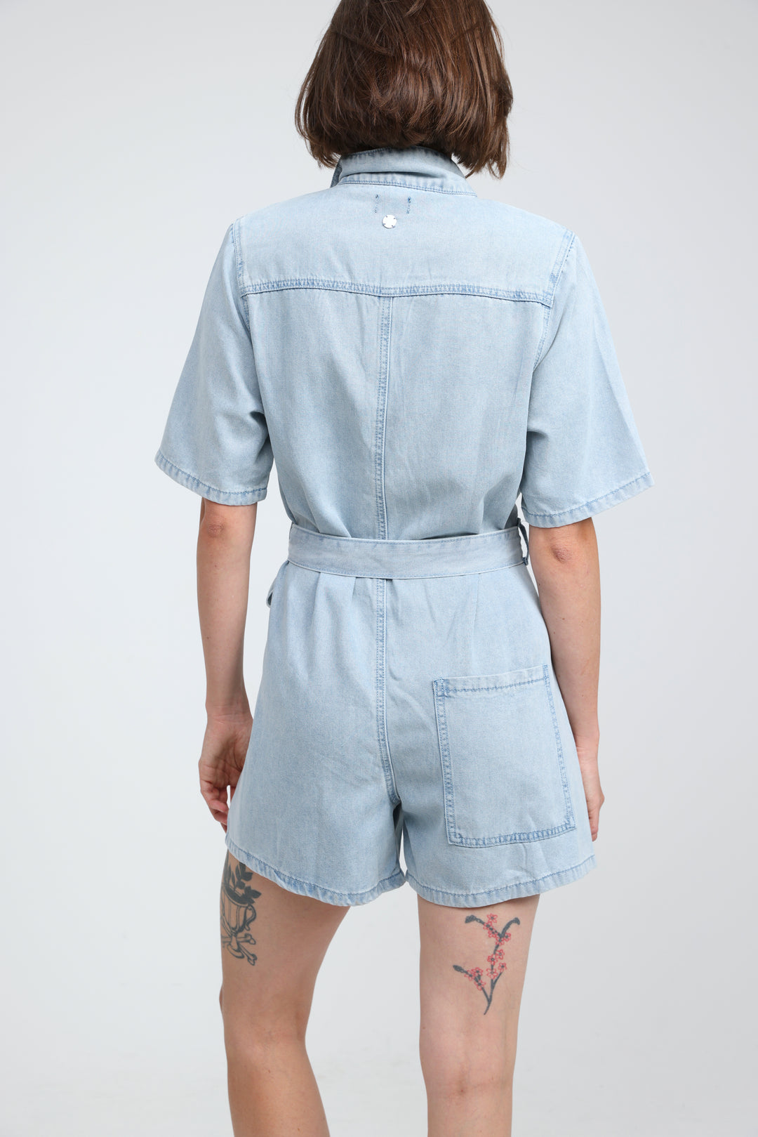 Soft Light Blue Short Denim Jumpsuit