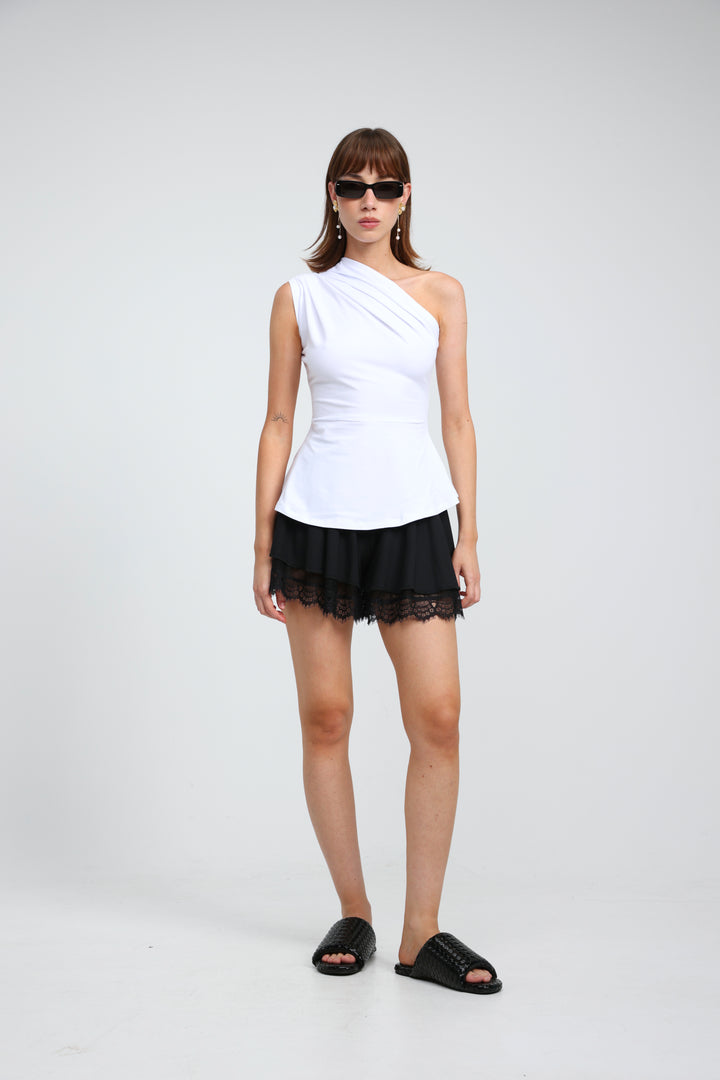 Romance White One Shoulder Top