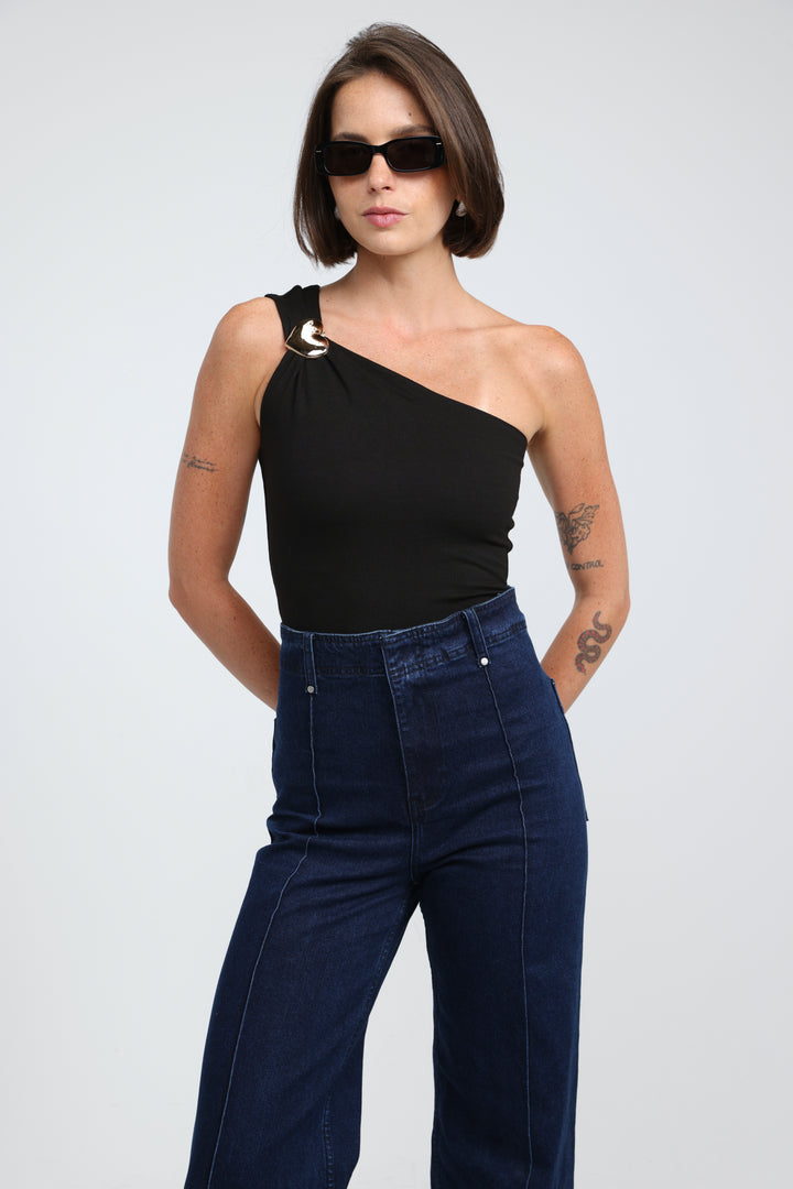 Spotlight Black One Shoulder Bodysuit