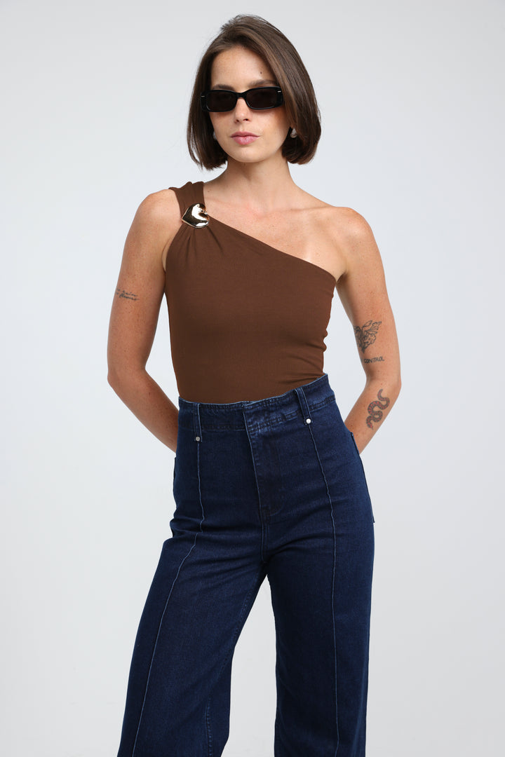 Spotlight Brown One Shoulder Bodysuit