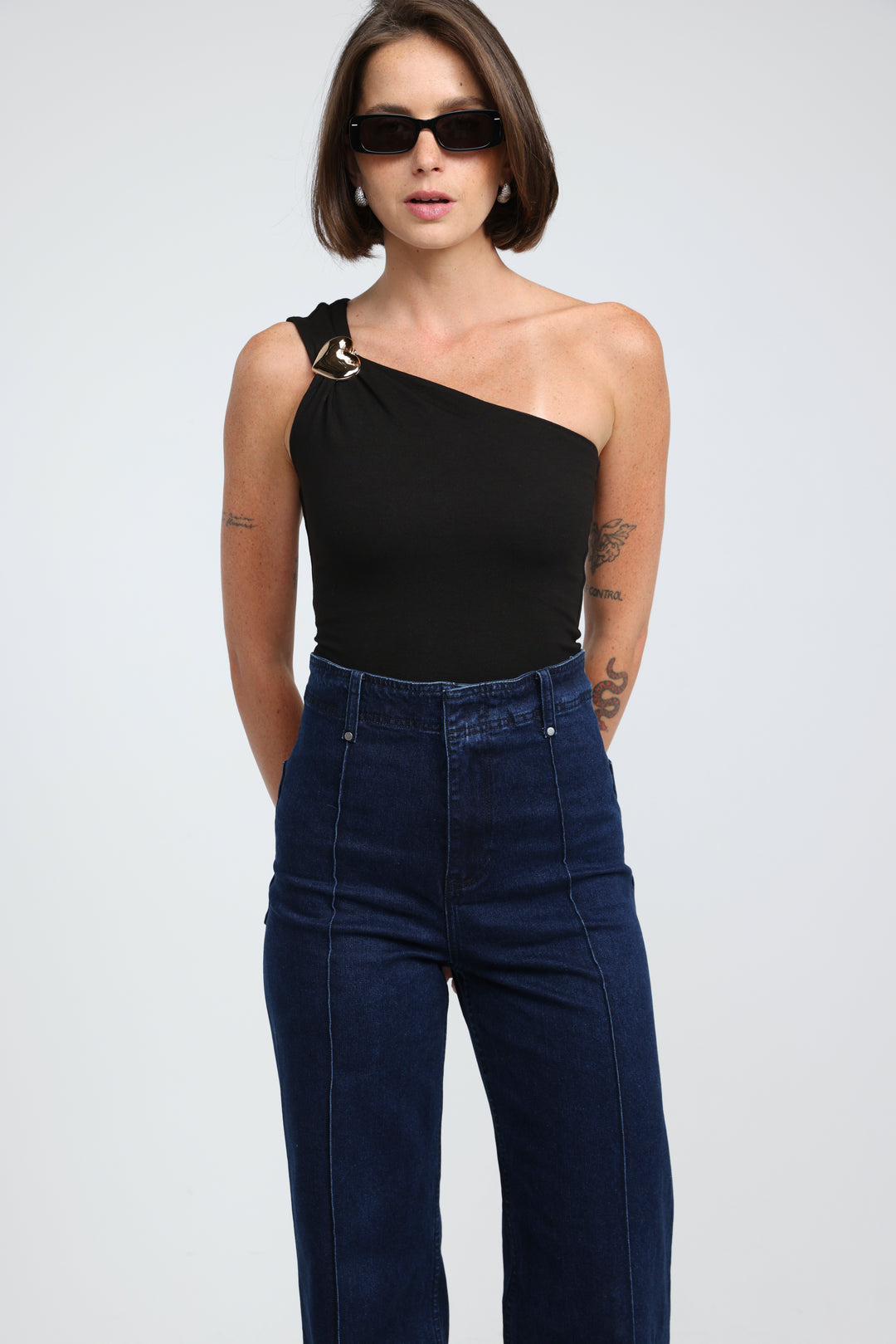 Spotlight Black One Shoulder Bodysuit