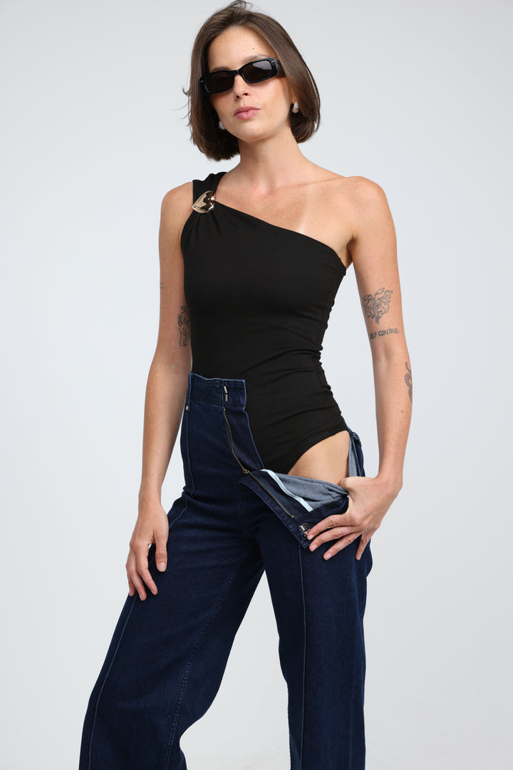 Spotlight Black One Shoulder Bodysuit