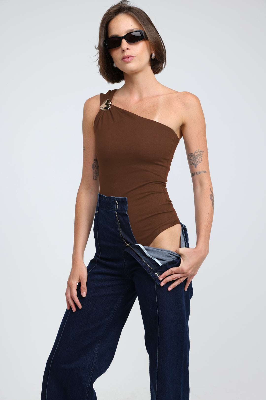 Spotlight Brown One Shoulder Bodysuit