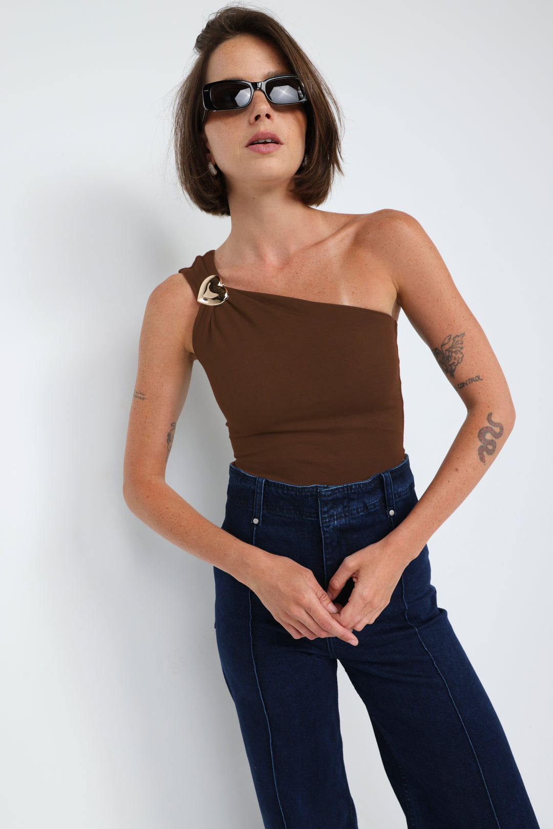 Spotlight Brown One Shoulder Bodysuit