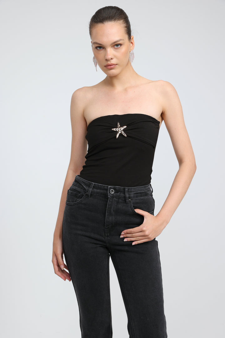 Icon Black Star Strapless Top