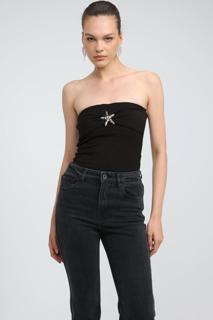 Icon Black Star Strapless Top