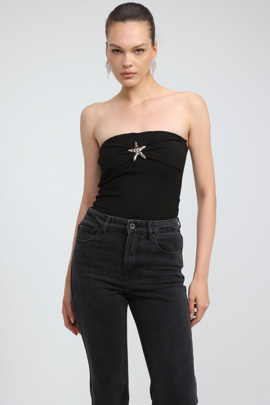 Icon Black Star Strapless Top