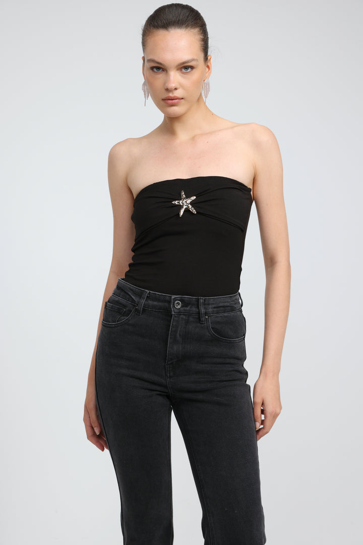 Icon Black Star Strapless Top