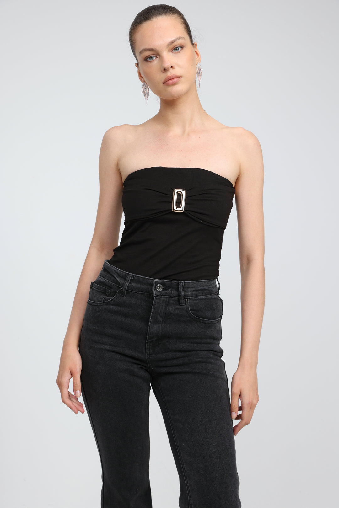 Icon Black Square Strapless Top