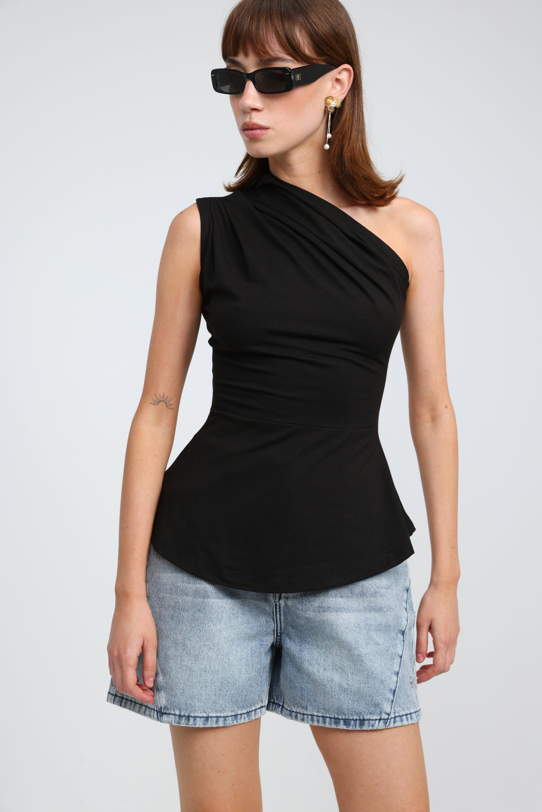 Romance Black One Shoulder Top