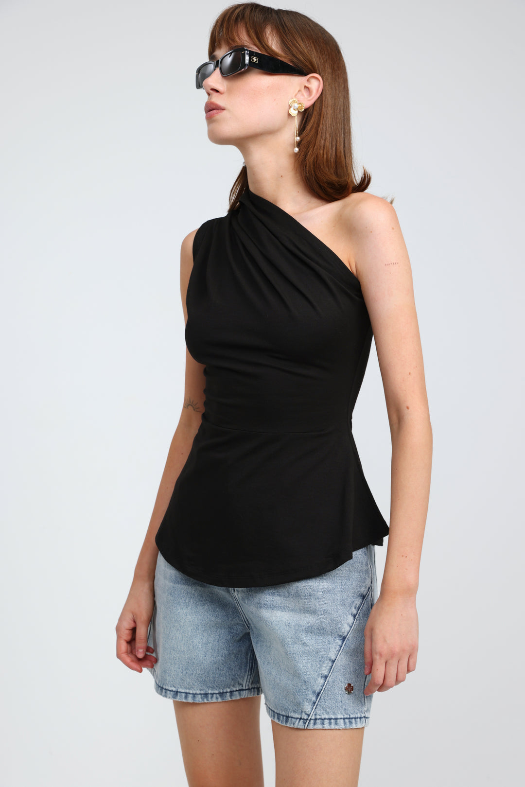 Romance Black One Shoulder Top