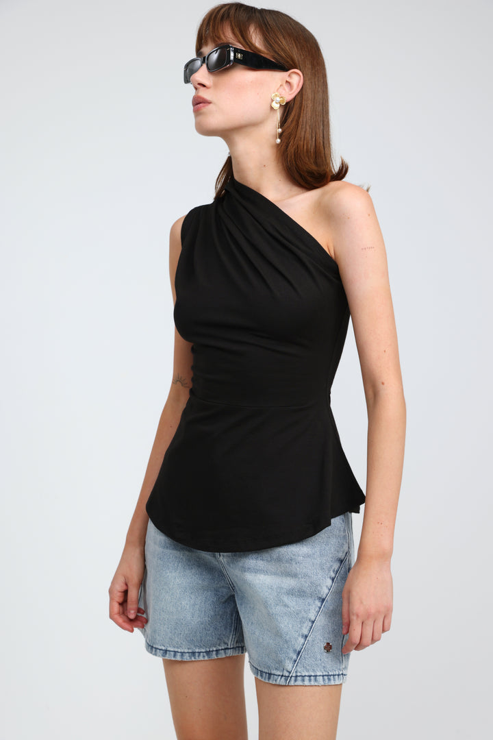 Romance Black One Shoulder Top