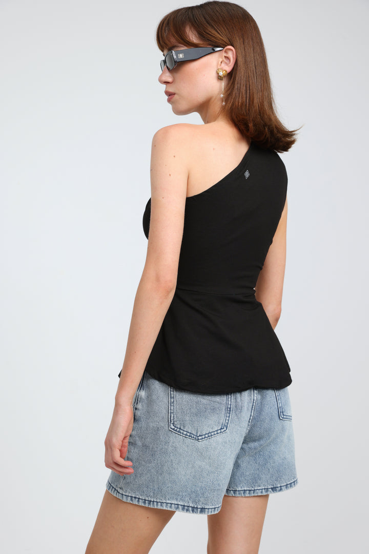 Romance Black One Shoulder Top