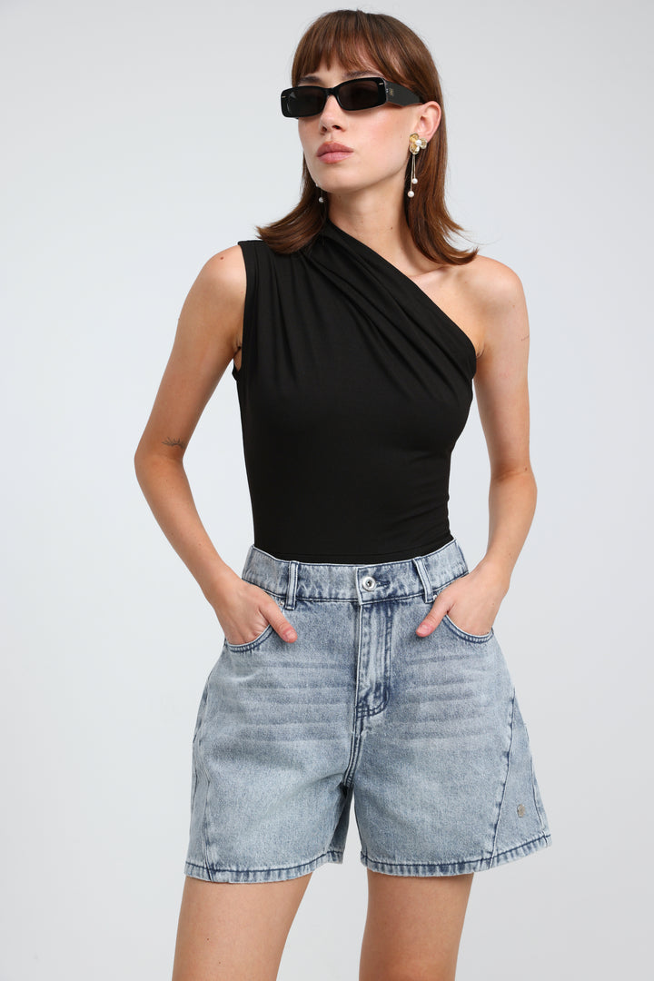 Romance Black One Shoulder Top