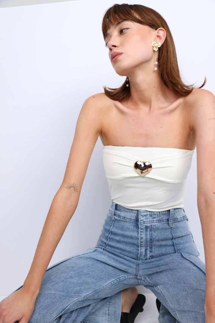 Icon Cream Strapless Top