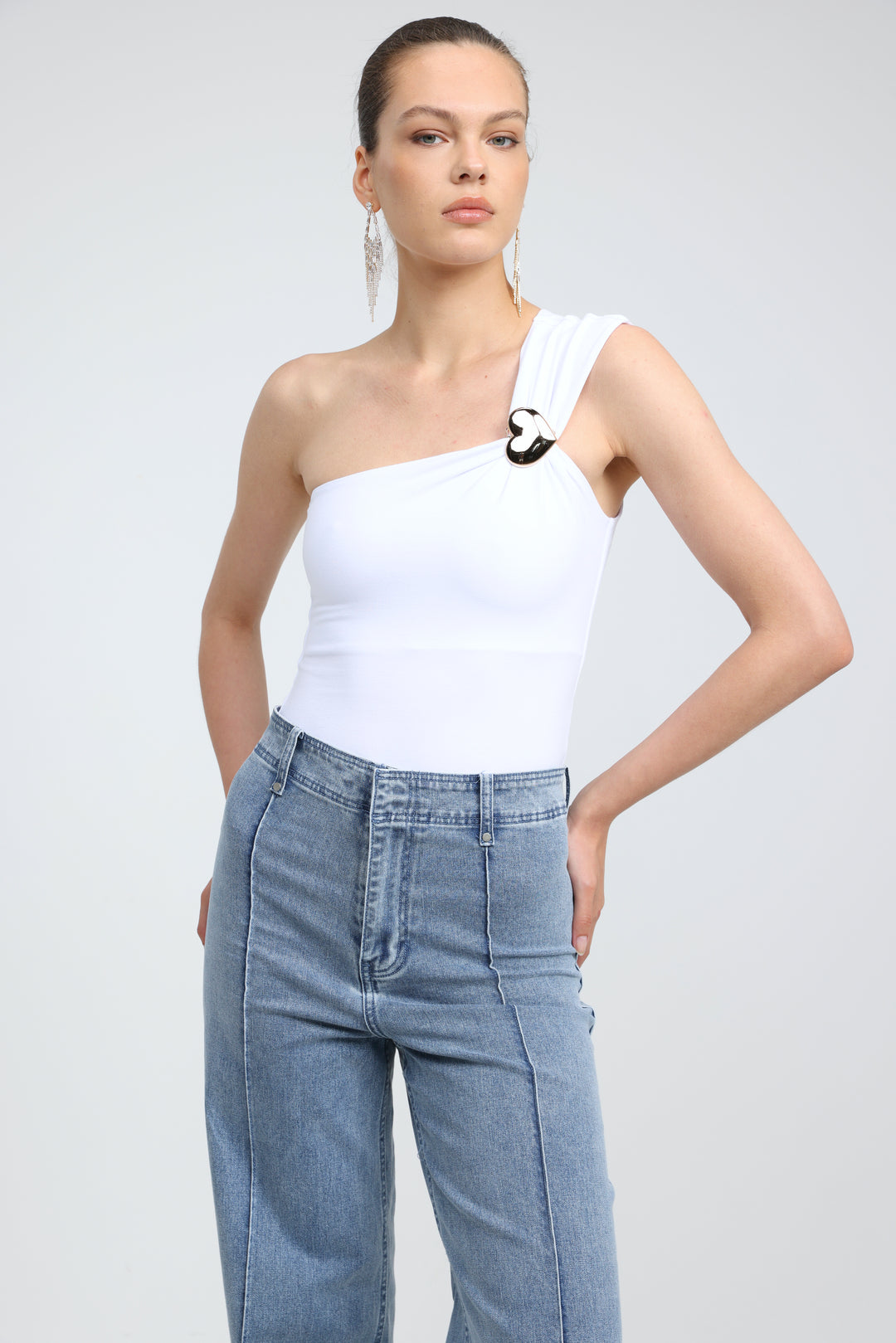 Spotlight White One Shoulder Bodysuit