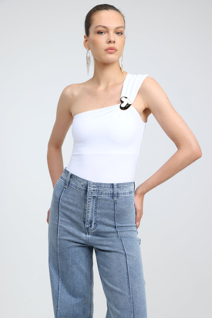 Spotlight White One Shoulder Bodysuit