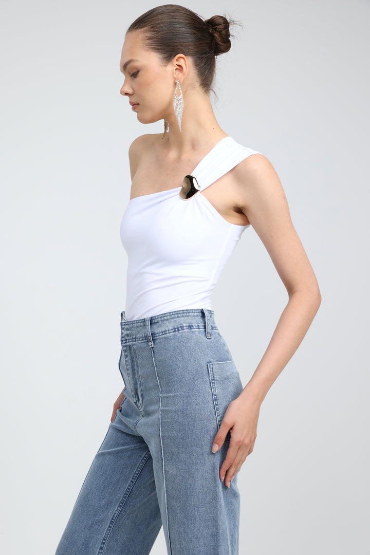 Spotlight White One Shoulder Bodysuit