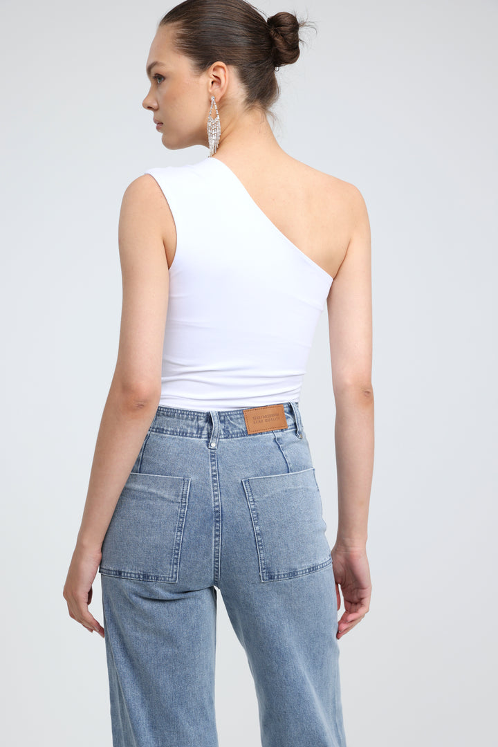 Spotlight White One Shoulder Bodysuit