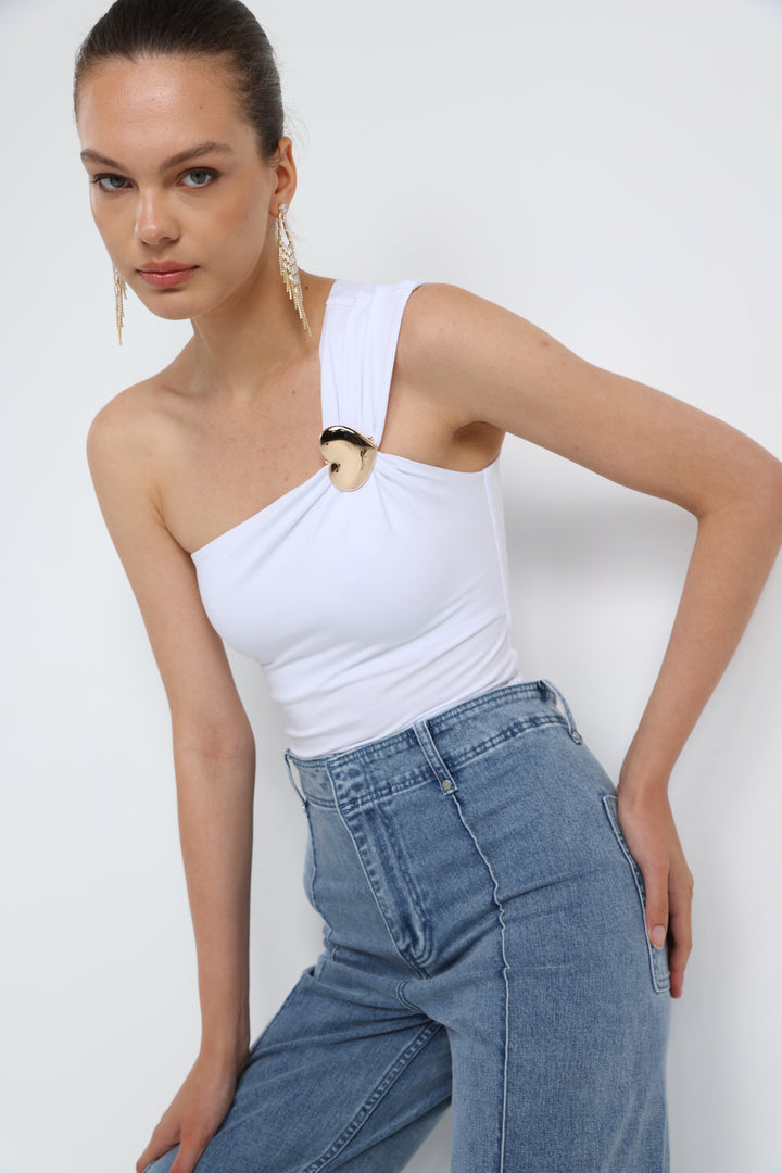 Spotlight White One Shoulder Bodysuit