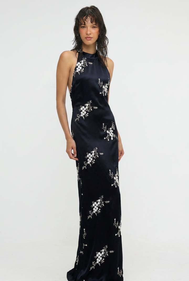 Folie Black Embroidered Maxi Dress
