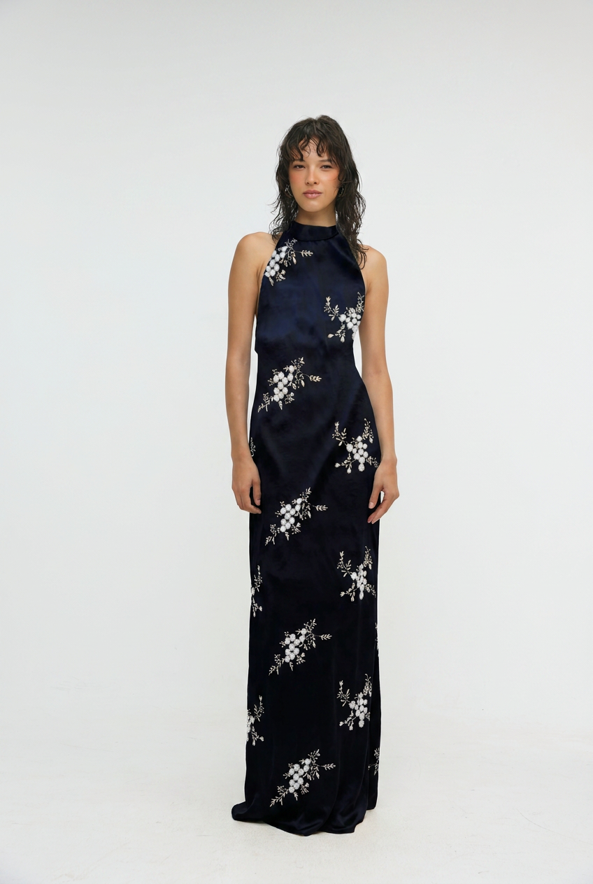 Folie Black Embroidered Maxi Dress