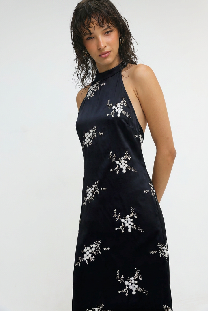 Folie Black Embroidered Maxi Dress
