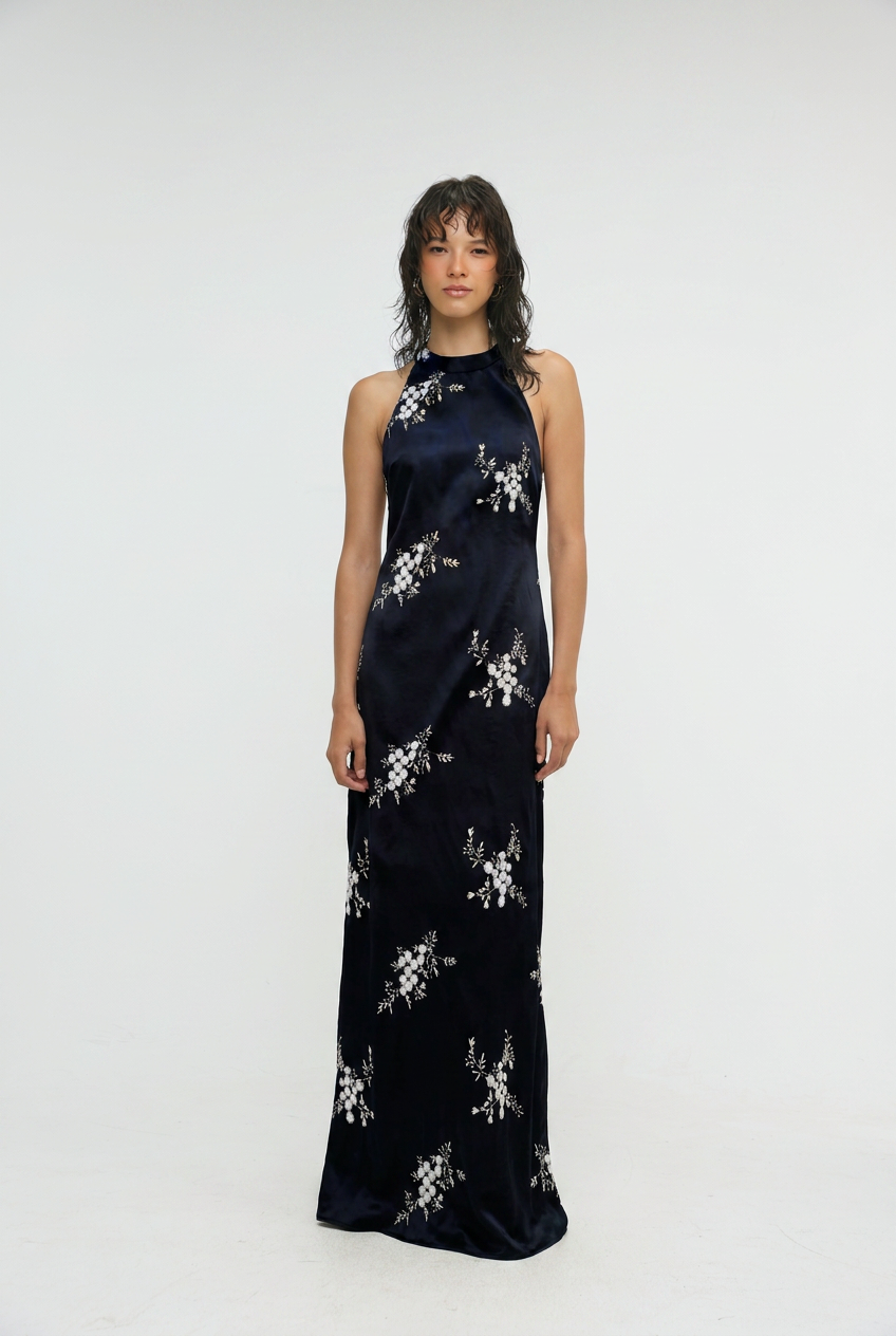 Folie Black Embroidered Maxi Dress