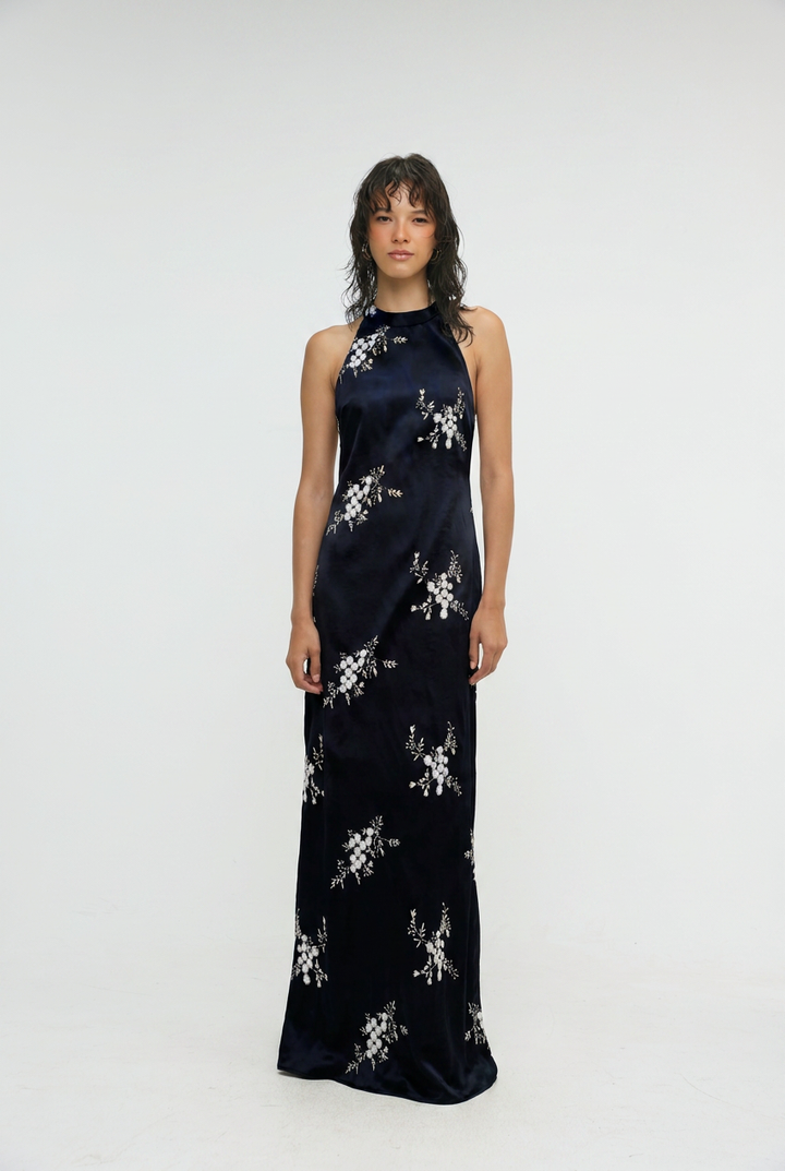 Folie Black Embroidered Maxi Dress