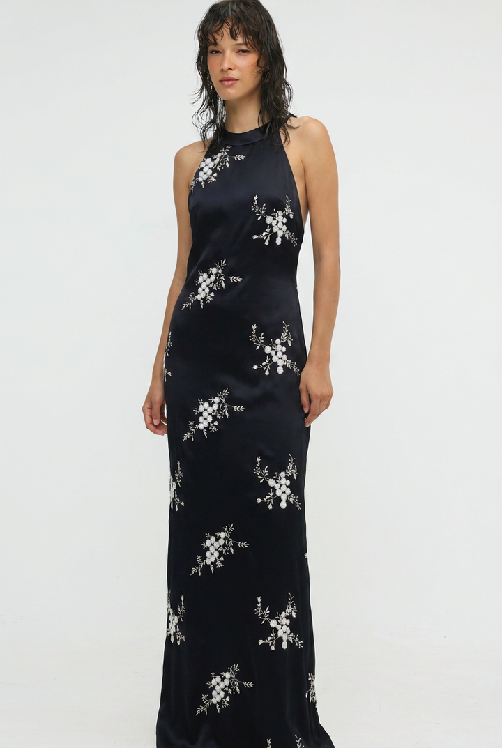 Folie Black Embroidered Maxi Dress