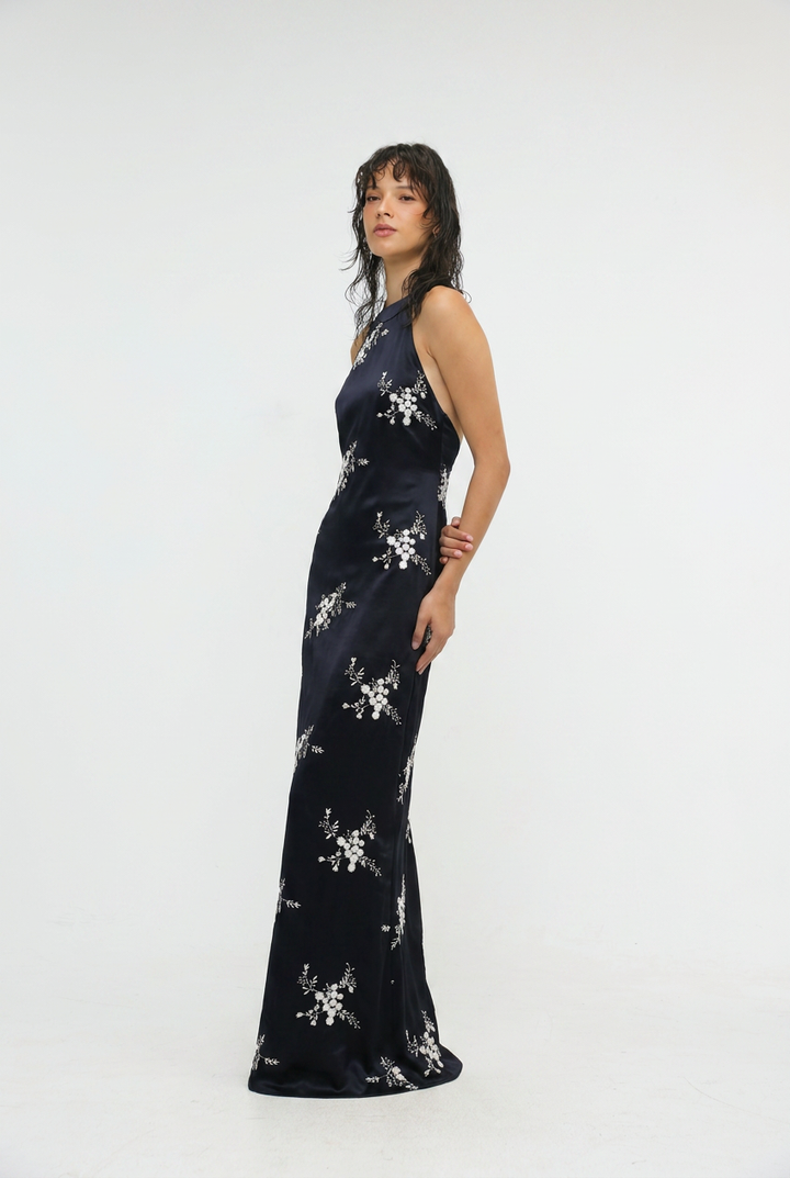 Folie Black Embroidered Maxi Dress