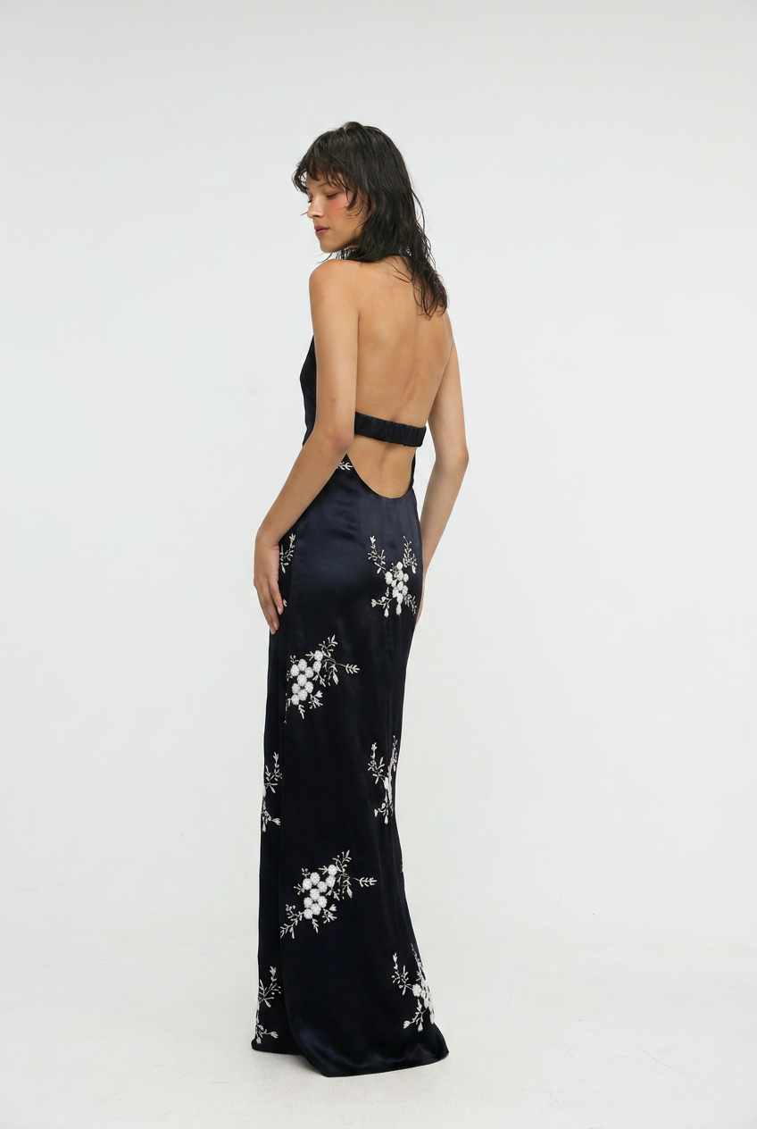 Folie Black Embroidered Maxi Dress