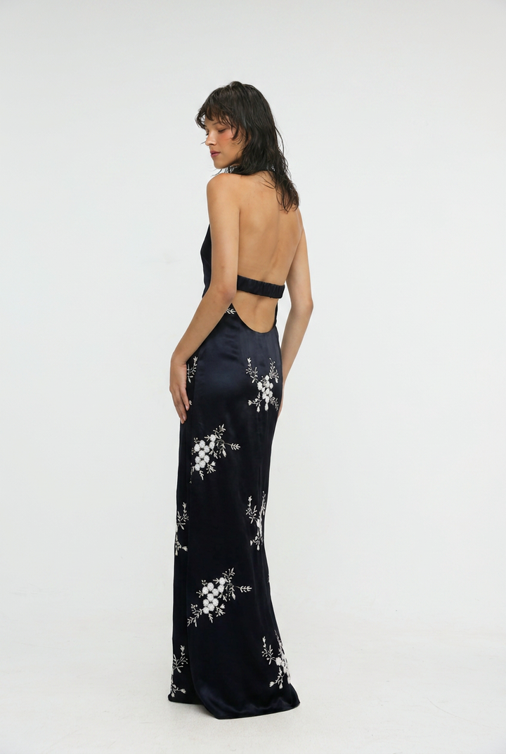 Folie Black Embroidered Maxi Dress