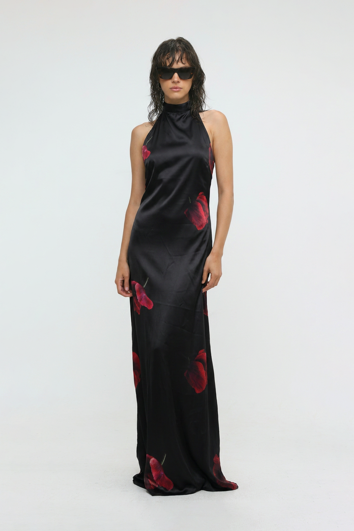 Folie Black Floral Maxi Dress