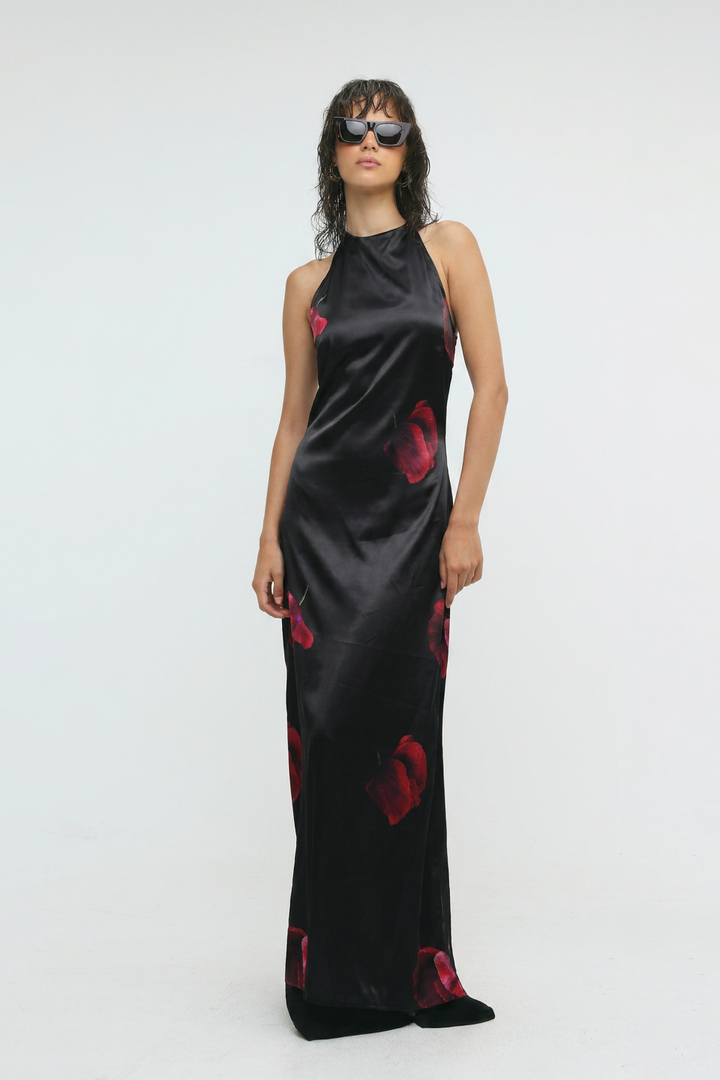 Folie Black Floral Maxi Dress