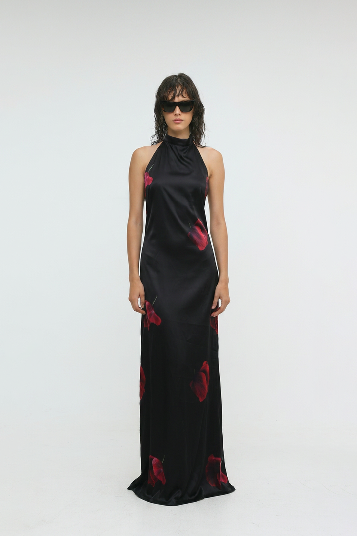 Folie Black Floral Maxi Dress