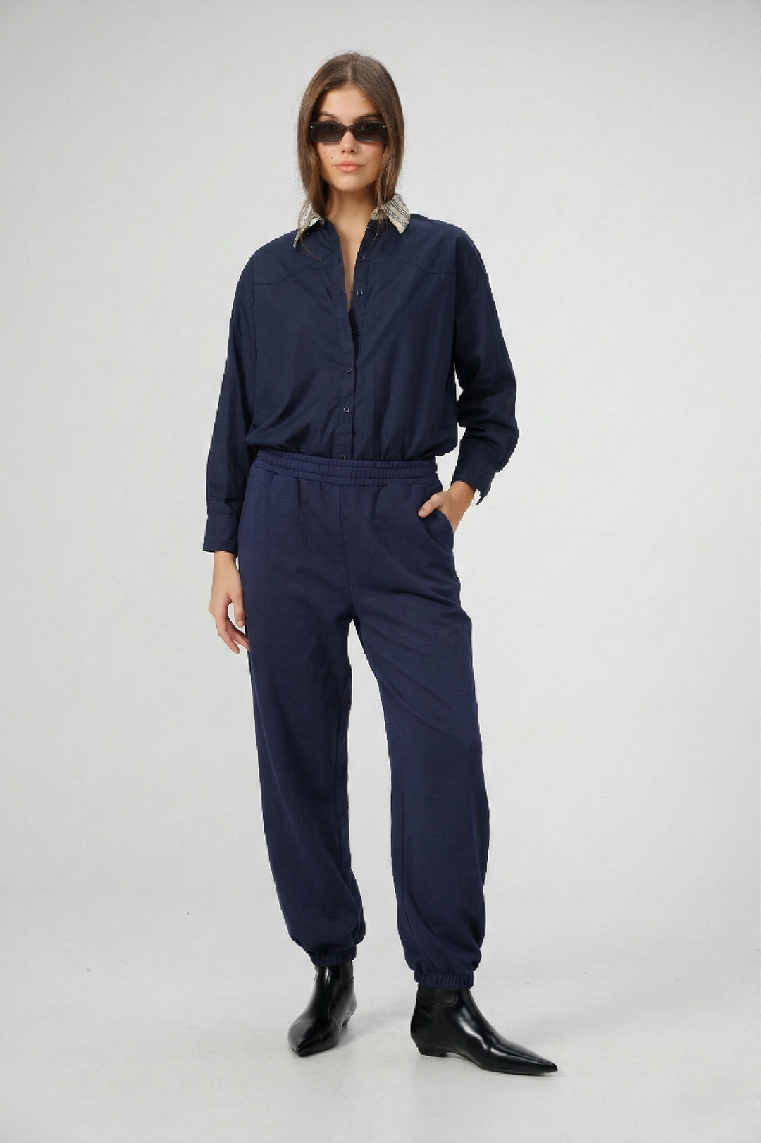 Plaid Collar Navy Buttoned Shirt