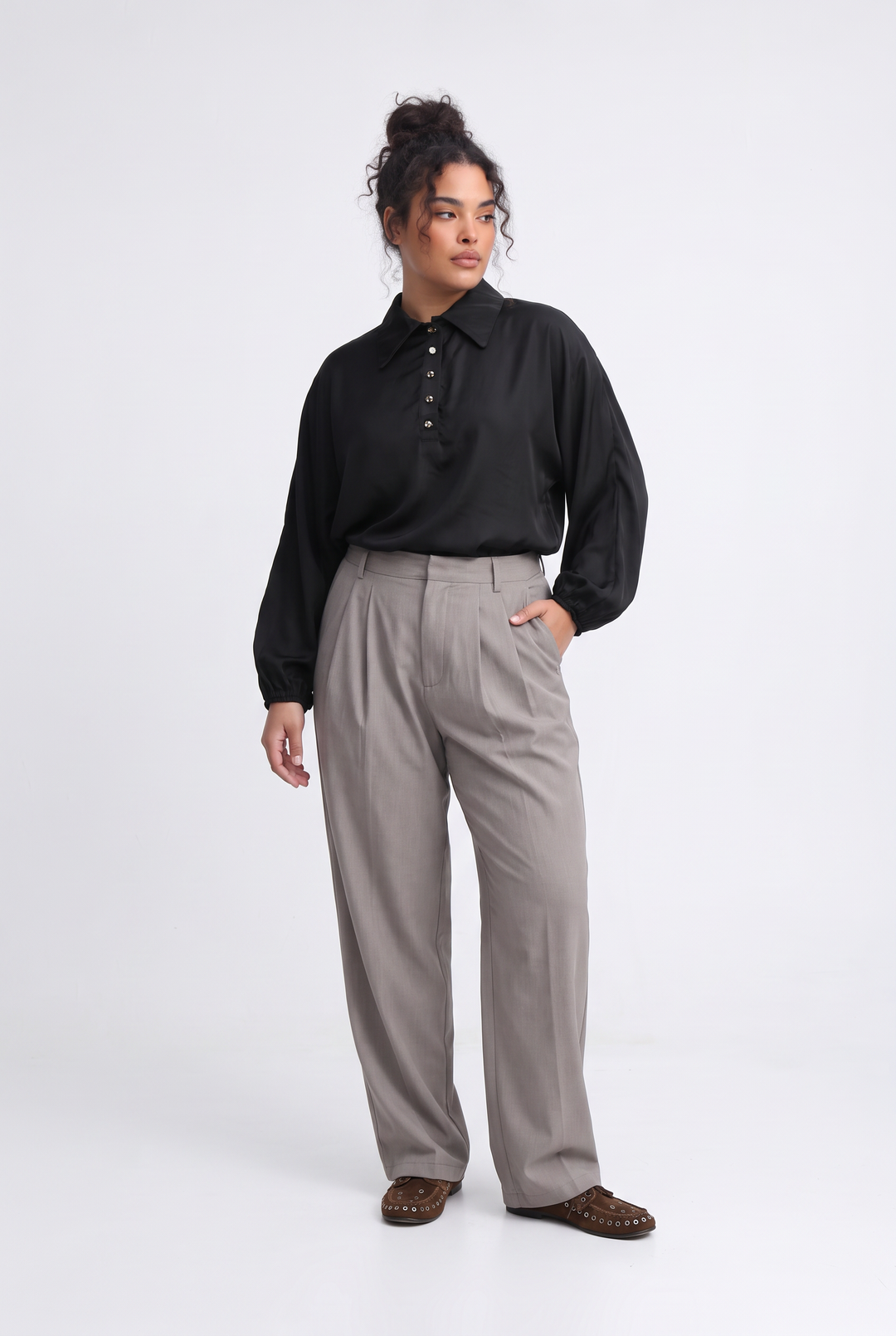 Draped Satin Black Polo