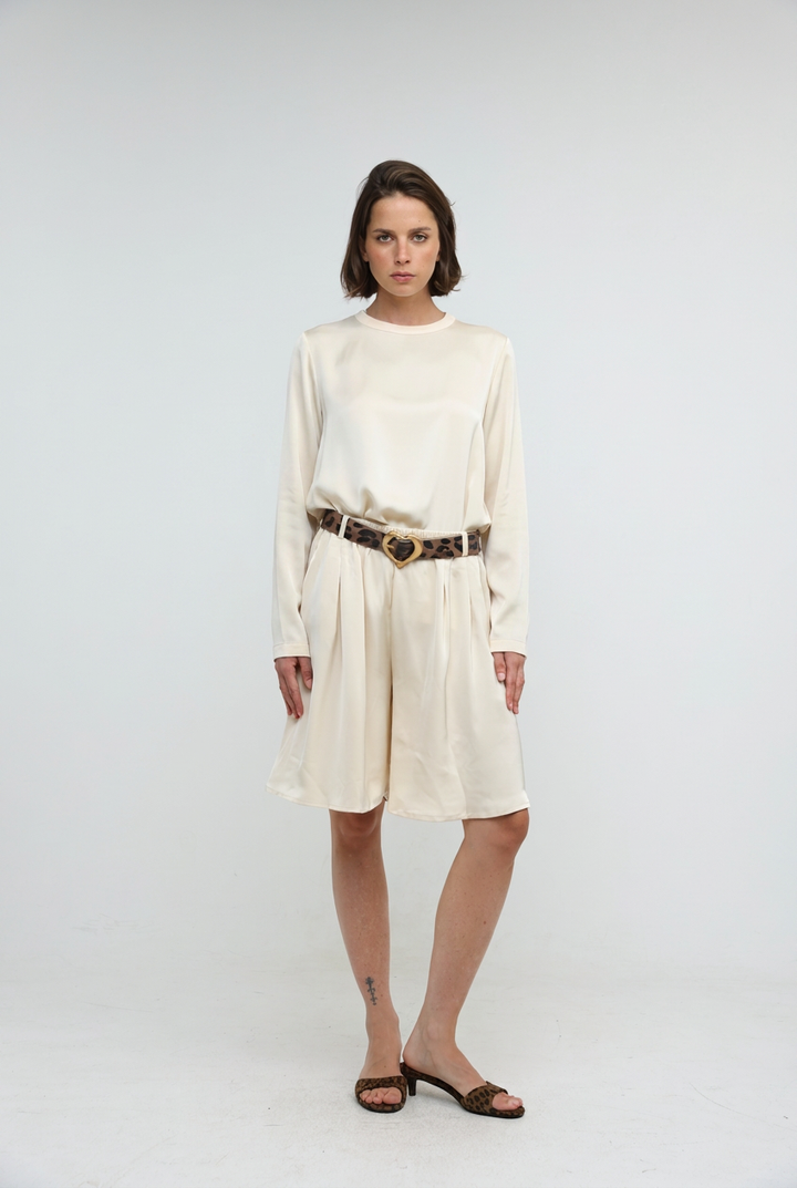 Draped Satin Cream Bow Back Shirt