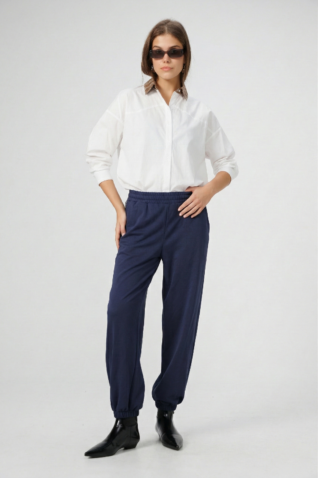 Plaid Collar White Buttoned Shirt