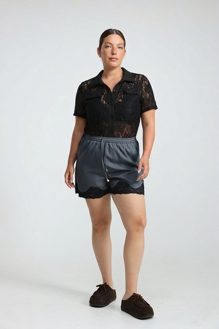 Lace Polo Black Bodysuit
