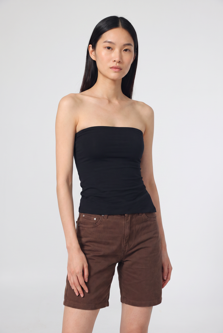 Graphic Black Strapless Top