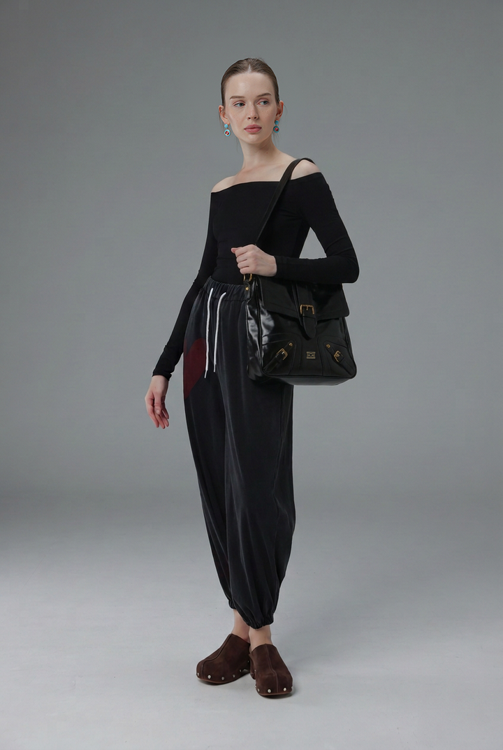 Buckle Pocket Black Bag